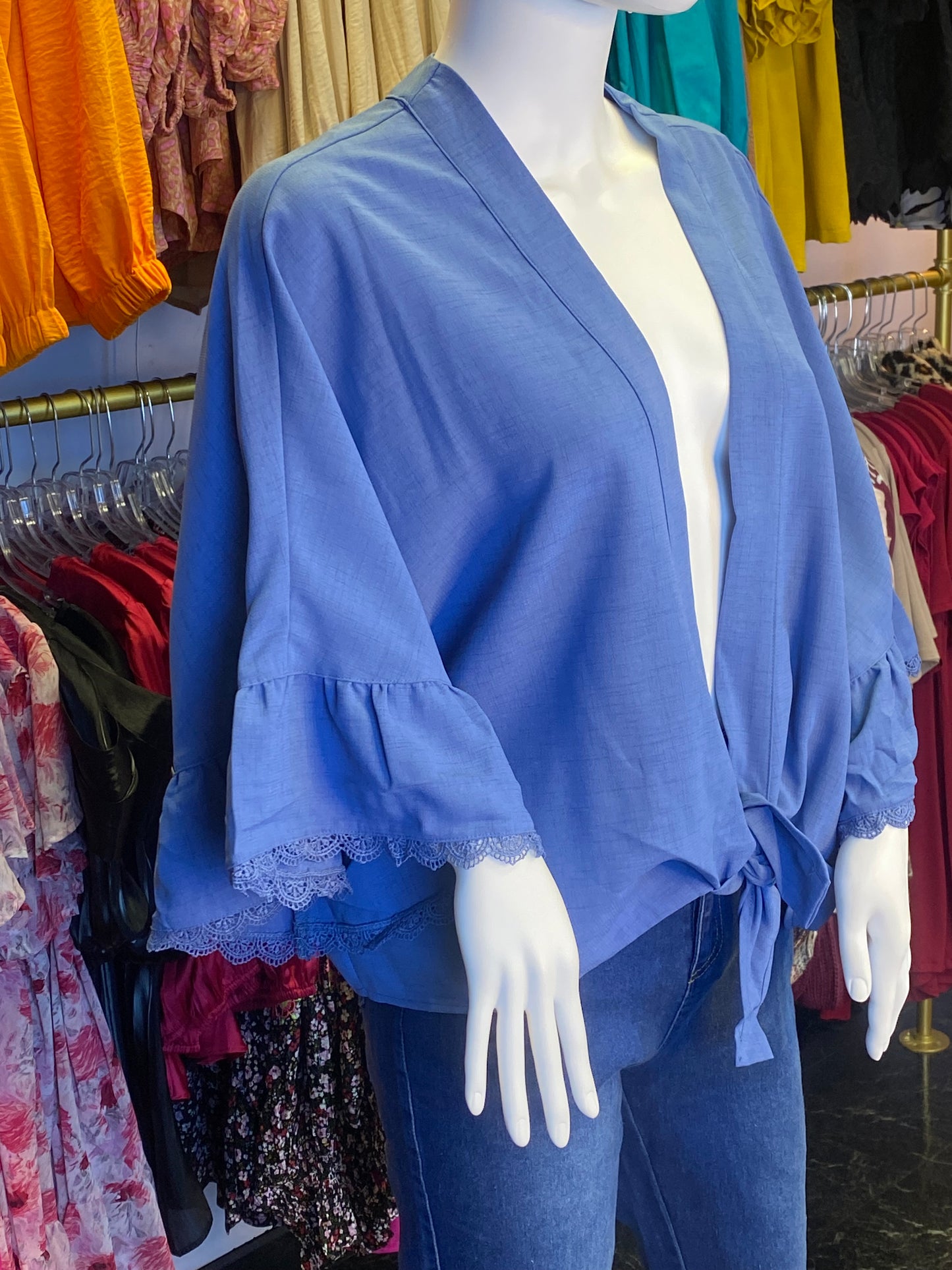BLUE WOOVEN KIMONO EDGE LACE