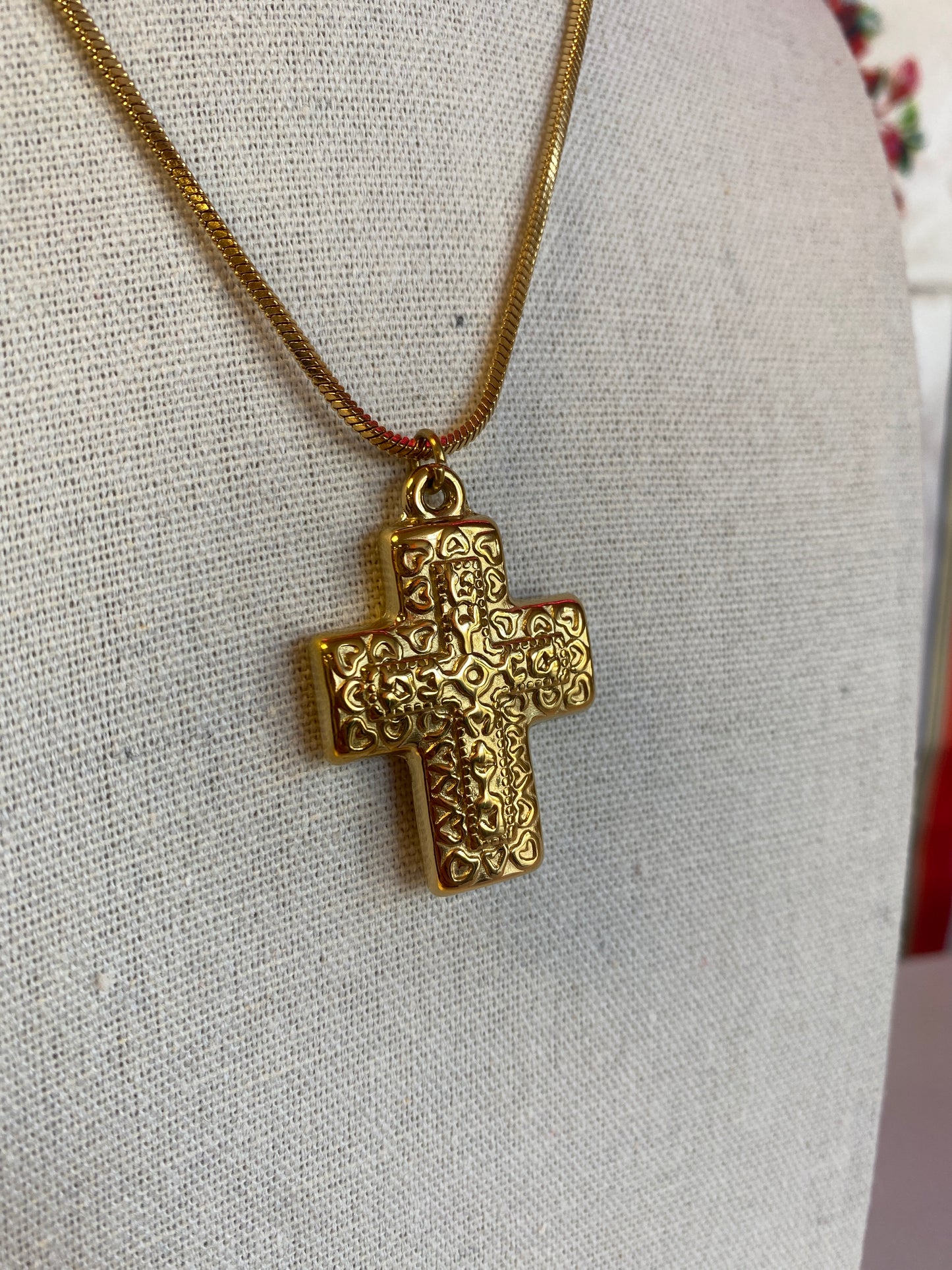 Gold Ornate Cross Necklace