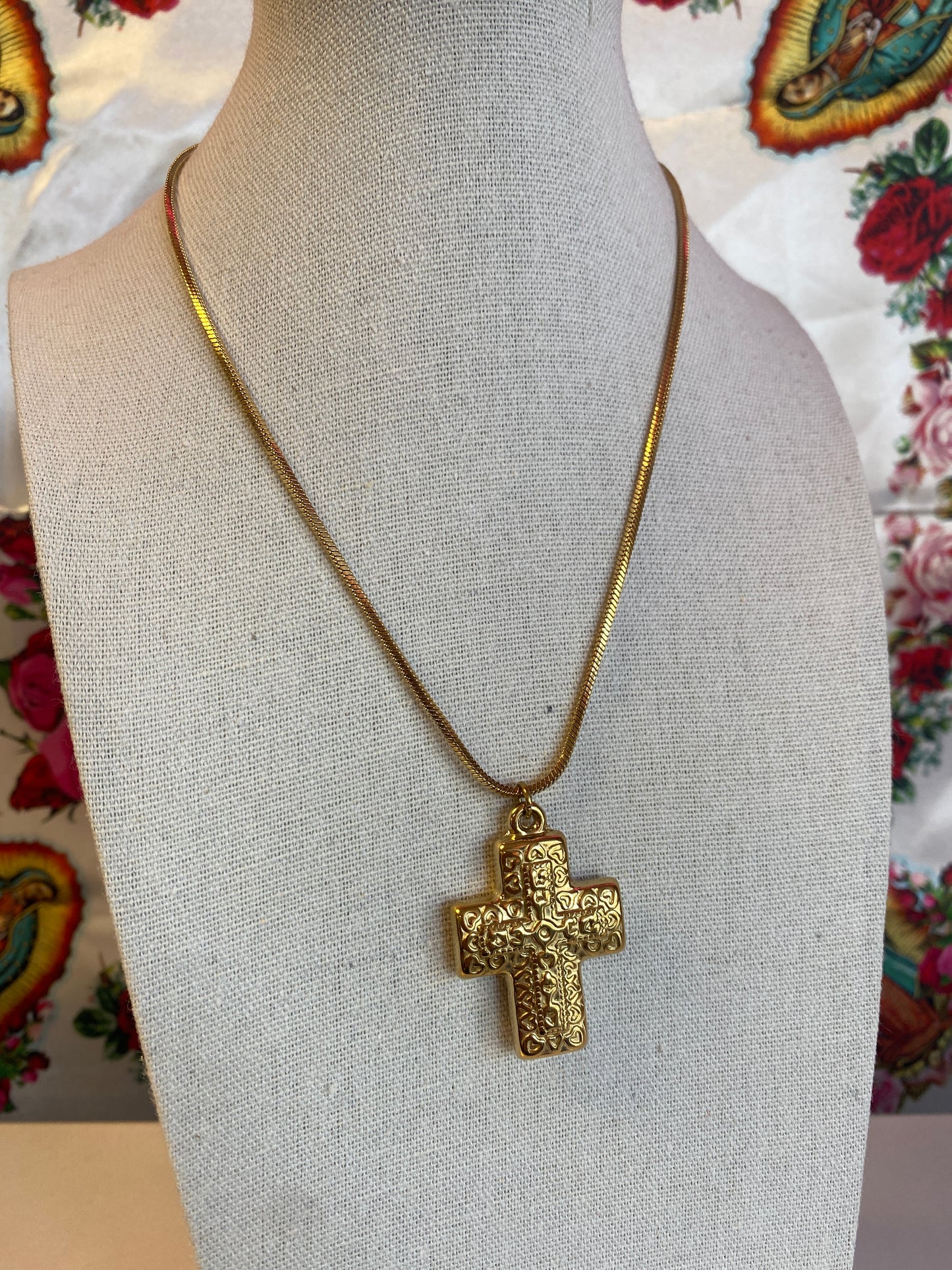 Gold Ornate Cross Necklace