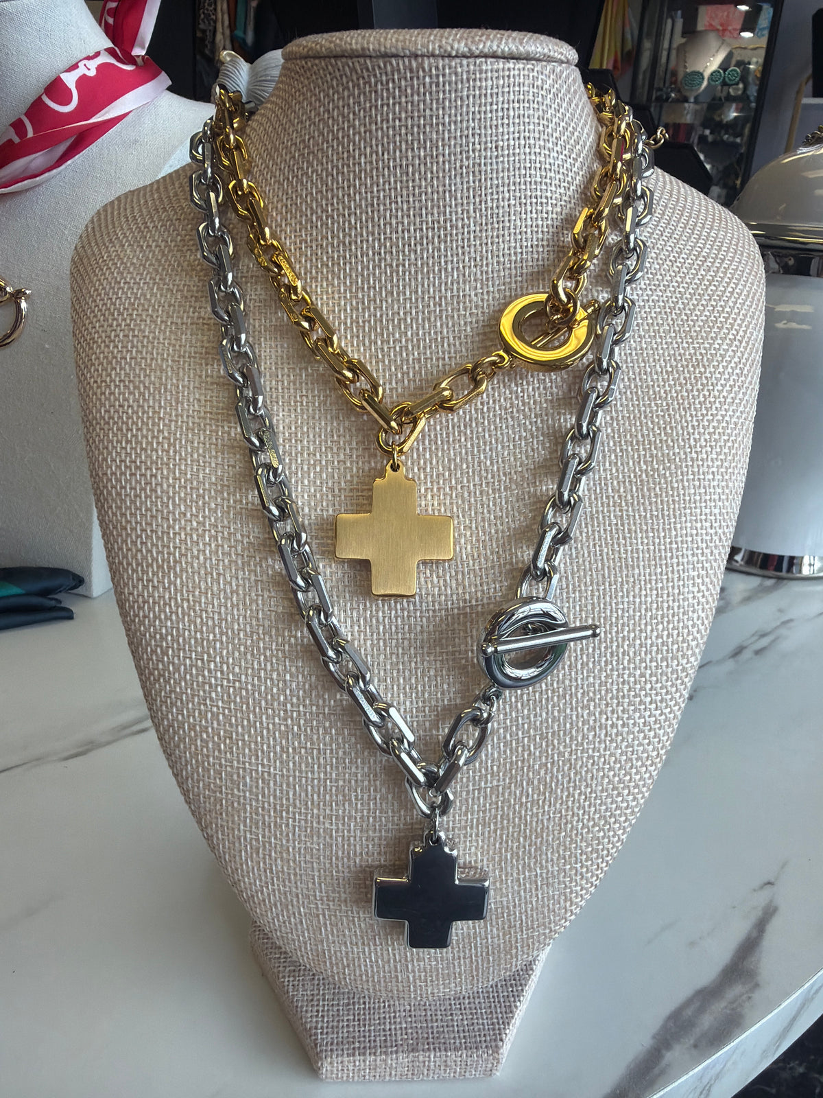 Stainless Steel Toggle Cross Necklace
