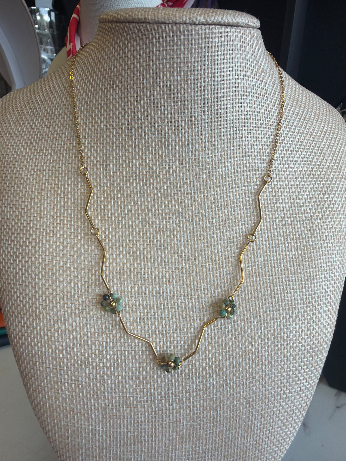Stainless Steel Gold Plated Floral Beaded Necklace