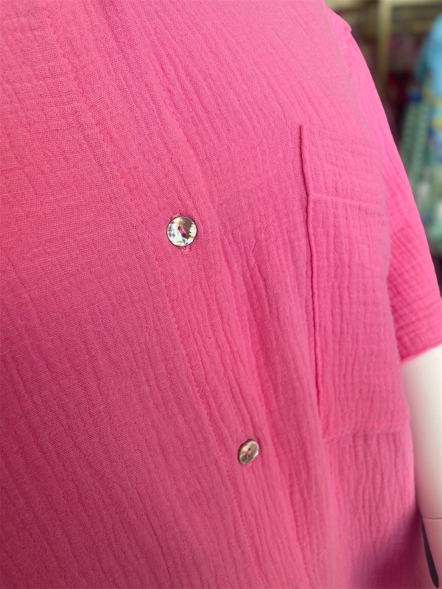 Pink Gaze Mother Pearl Button Top