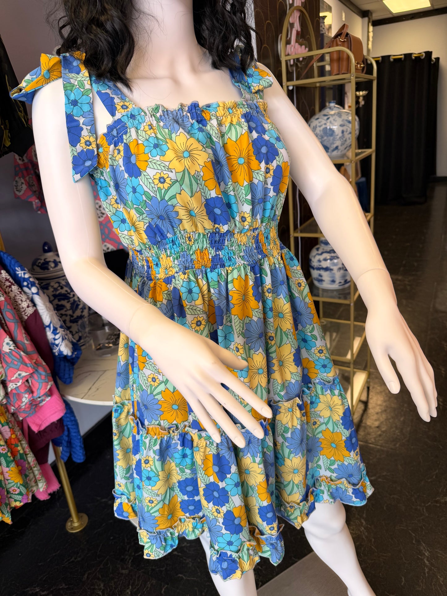 Tie Sleeveless Floral Print Dress
