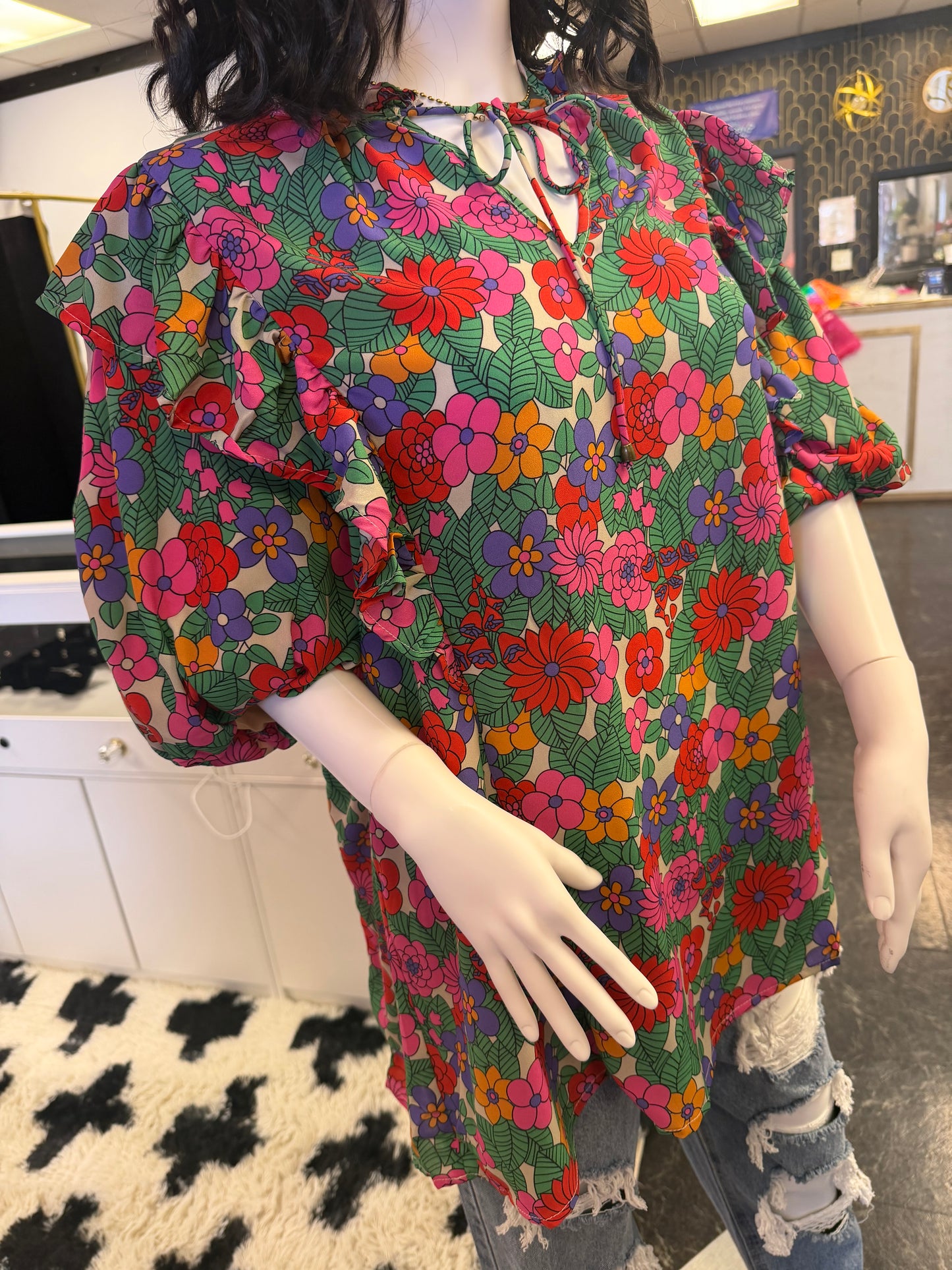 Spring Flowers (Curvy) Top Flutter