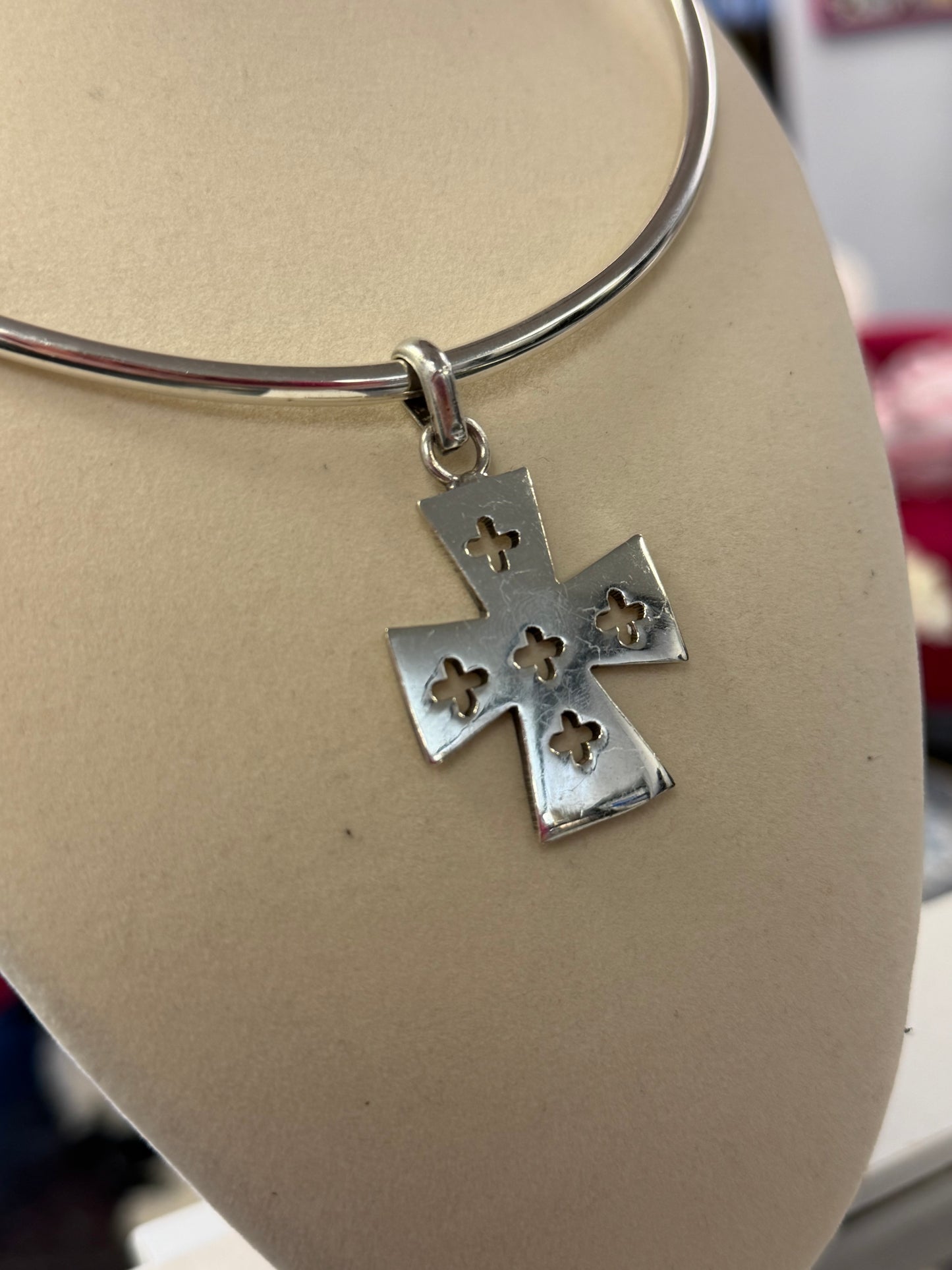 Sterling Silver Taxco Cross Cut Out Cross Pendant