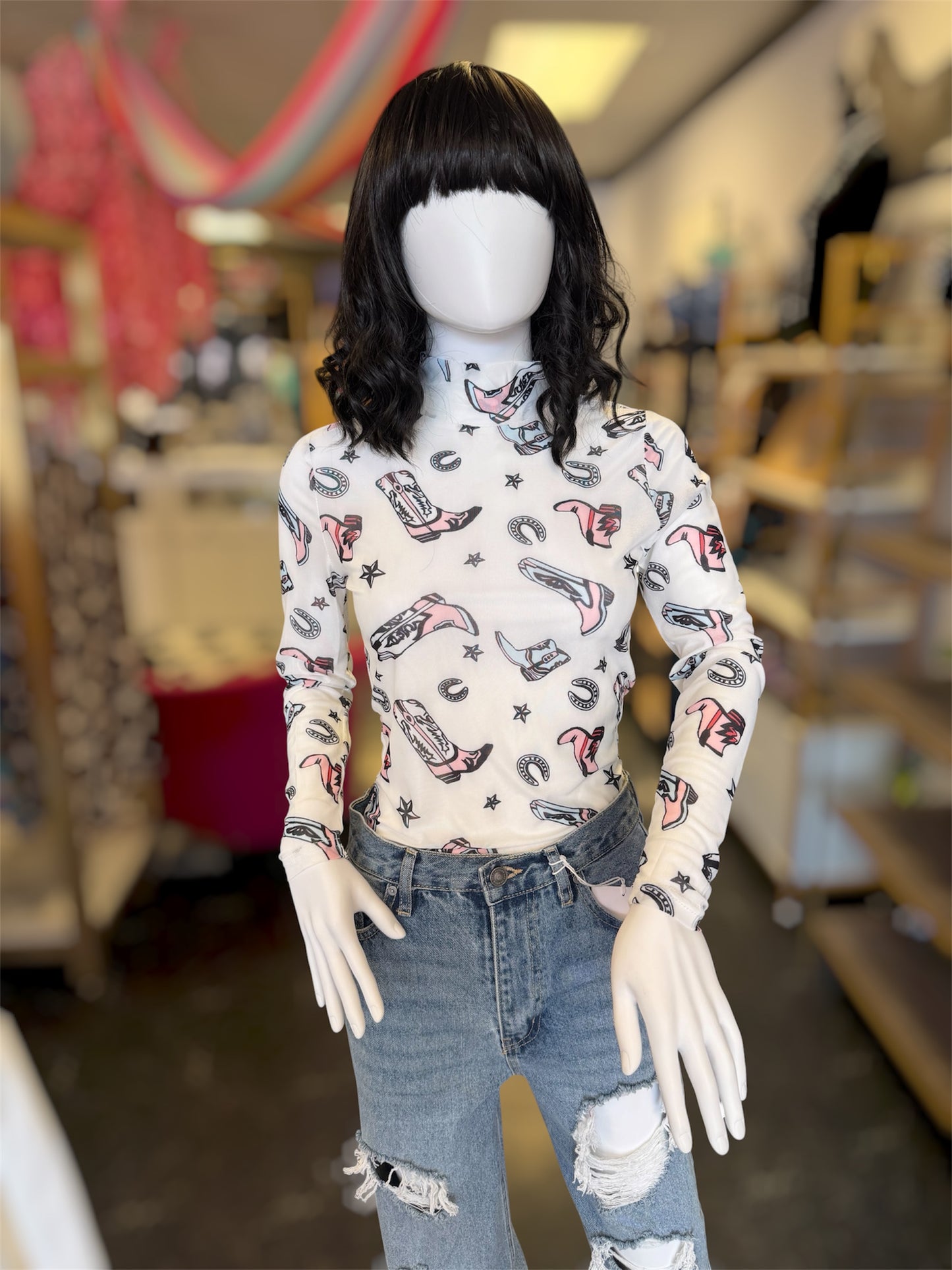 Knocking Boots Western Mesh Top