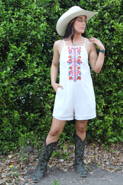 Prissy Embroidered Chiffon Romper