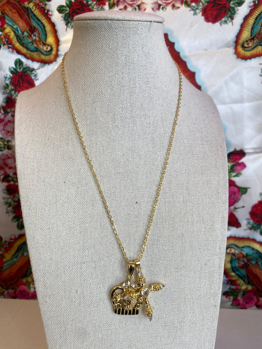 Crystal Cross & Crown Necklace