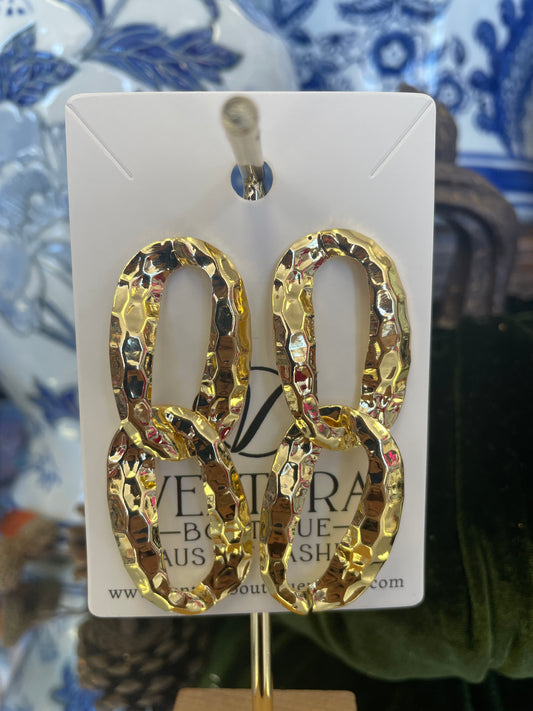 Gold Hammered Link Post Stud Earrings