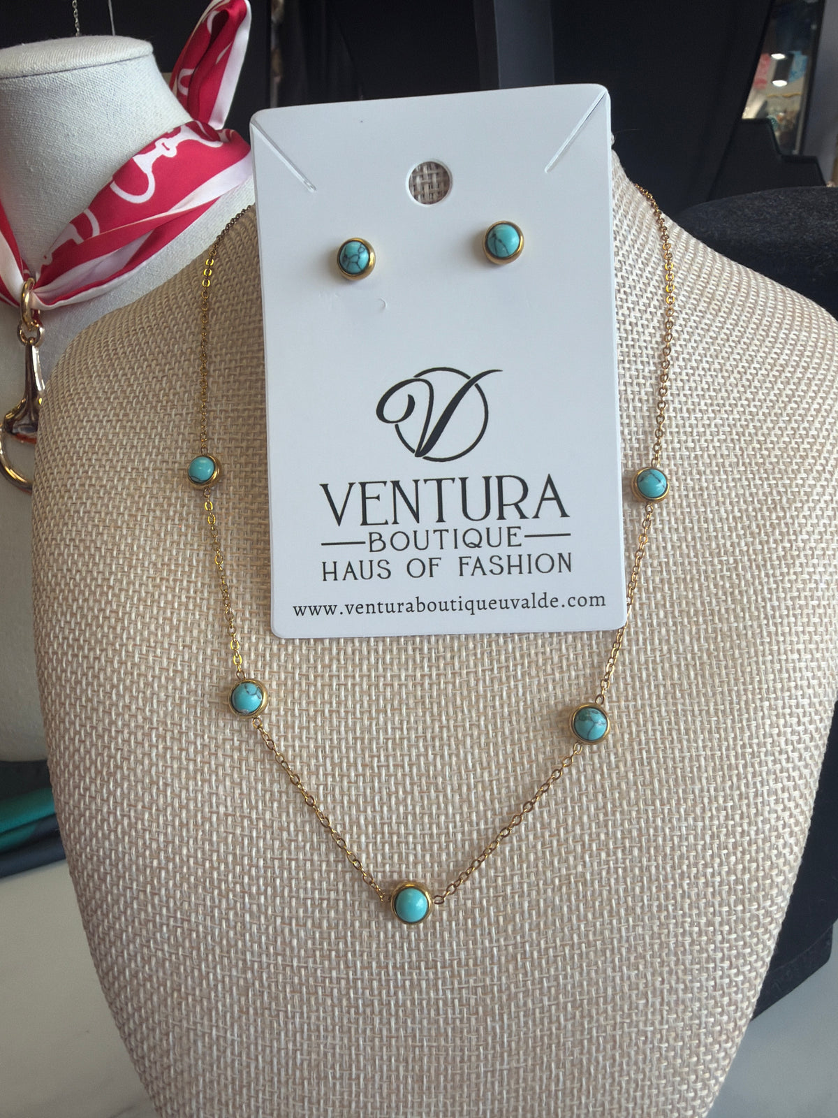 Stainless Steel Gold Plated Stud Earrings and Necklace