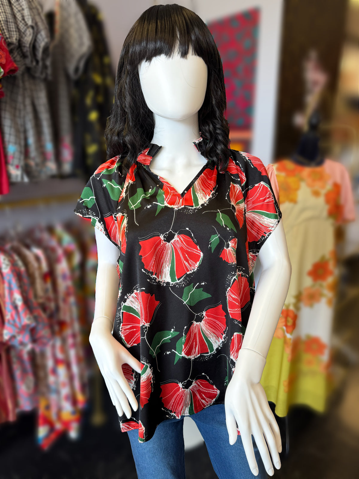 Black Floral Fan Top