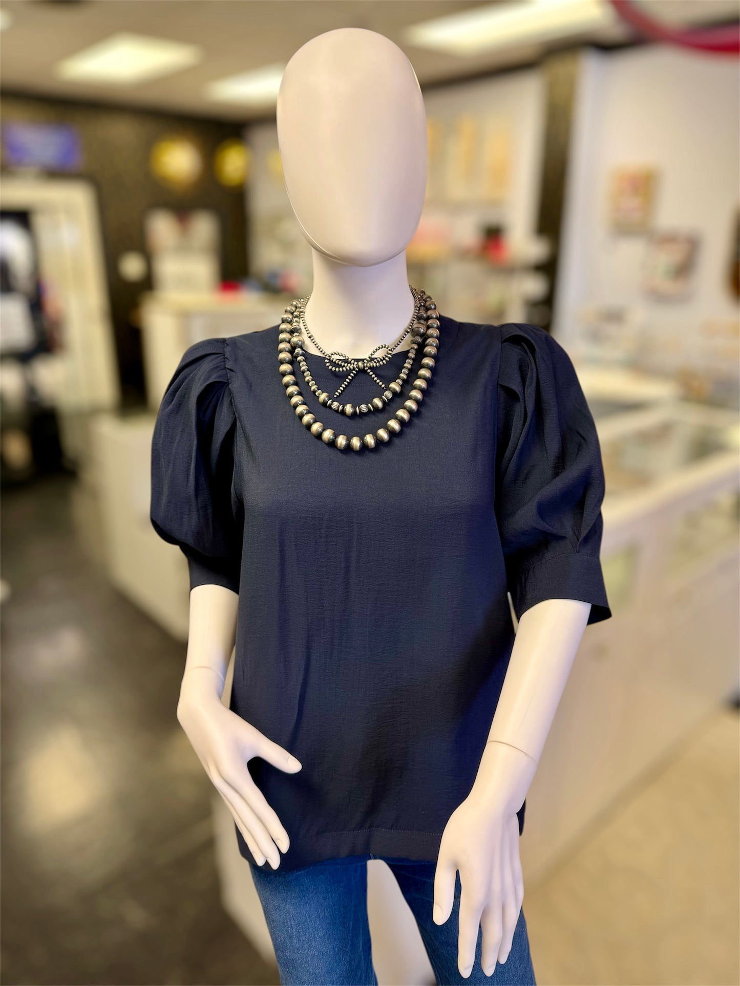 Midnight Cowboy Round Neck Bubble Sleeve Top