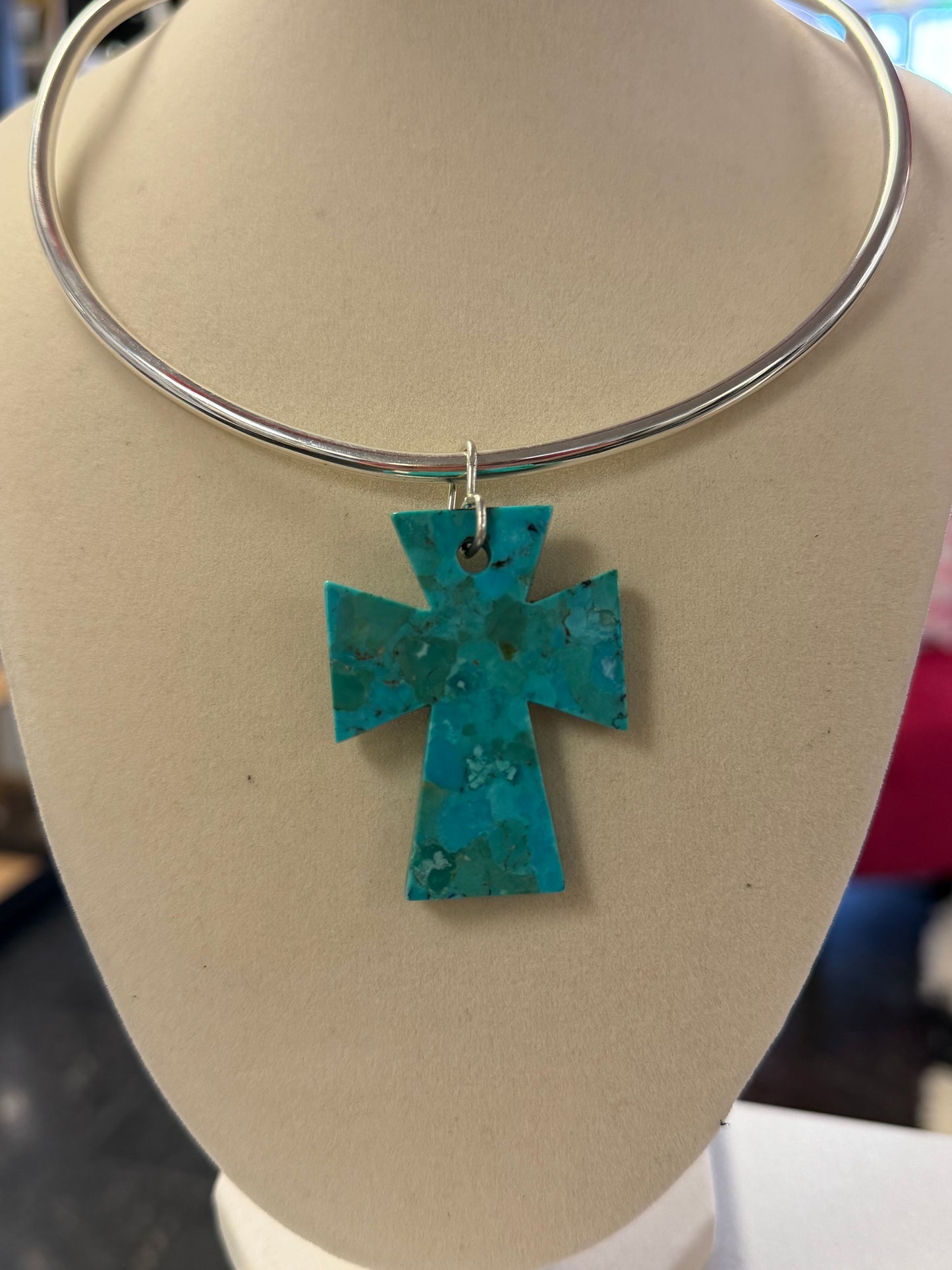 Sterling Silver Slider Pendant Turquoise Cross Pendant