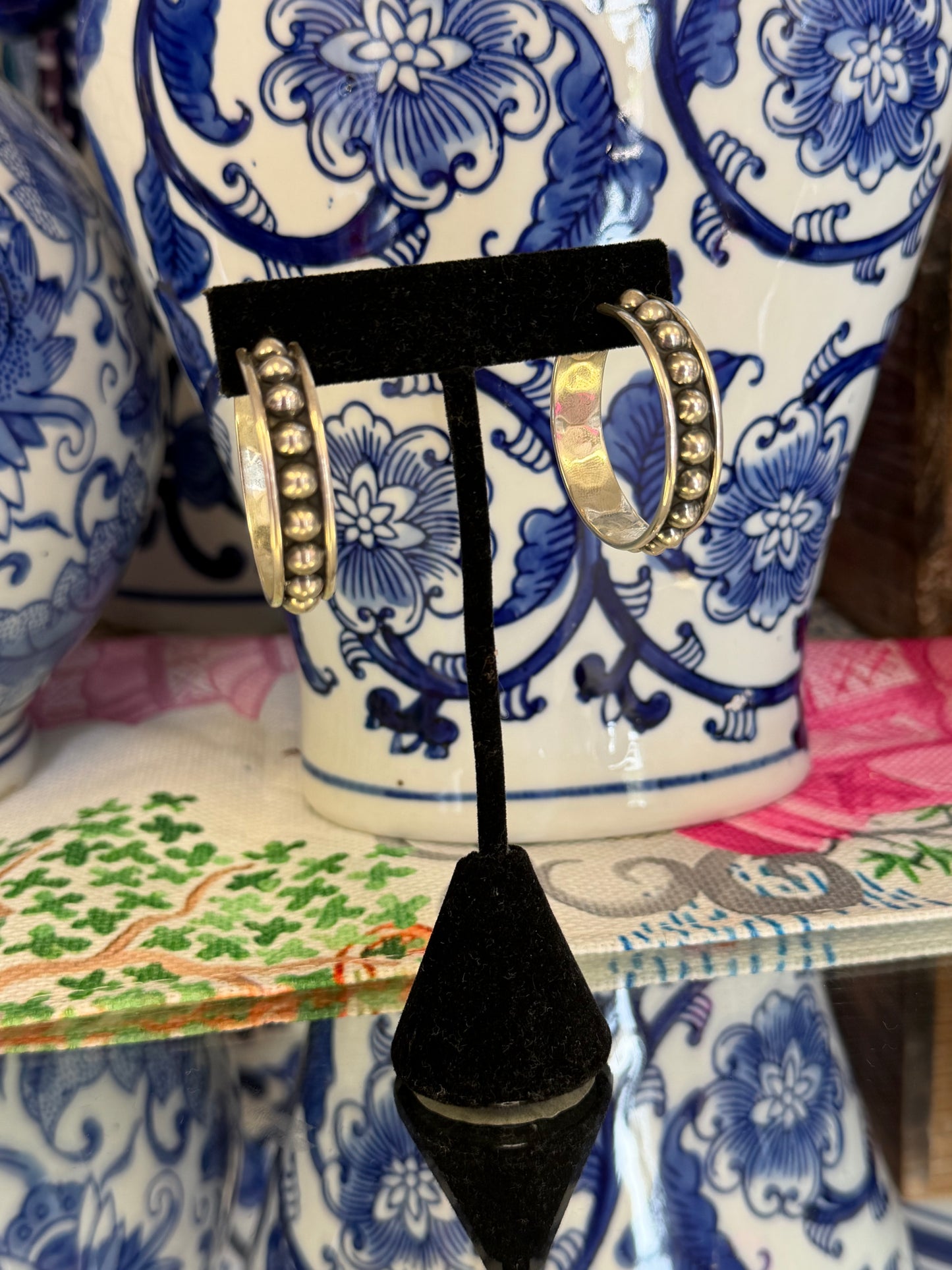 Sterling Silver Beaded Hoop Earrings