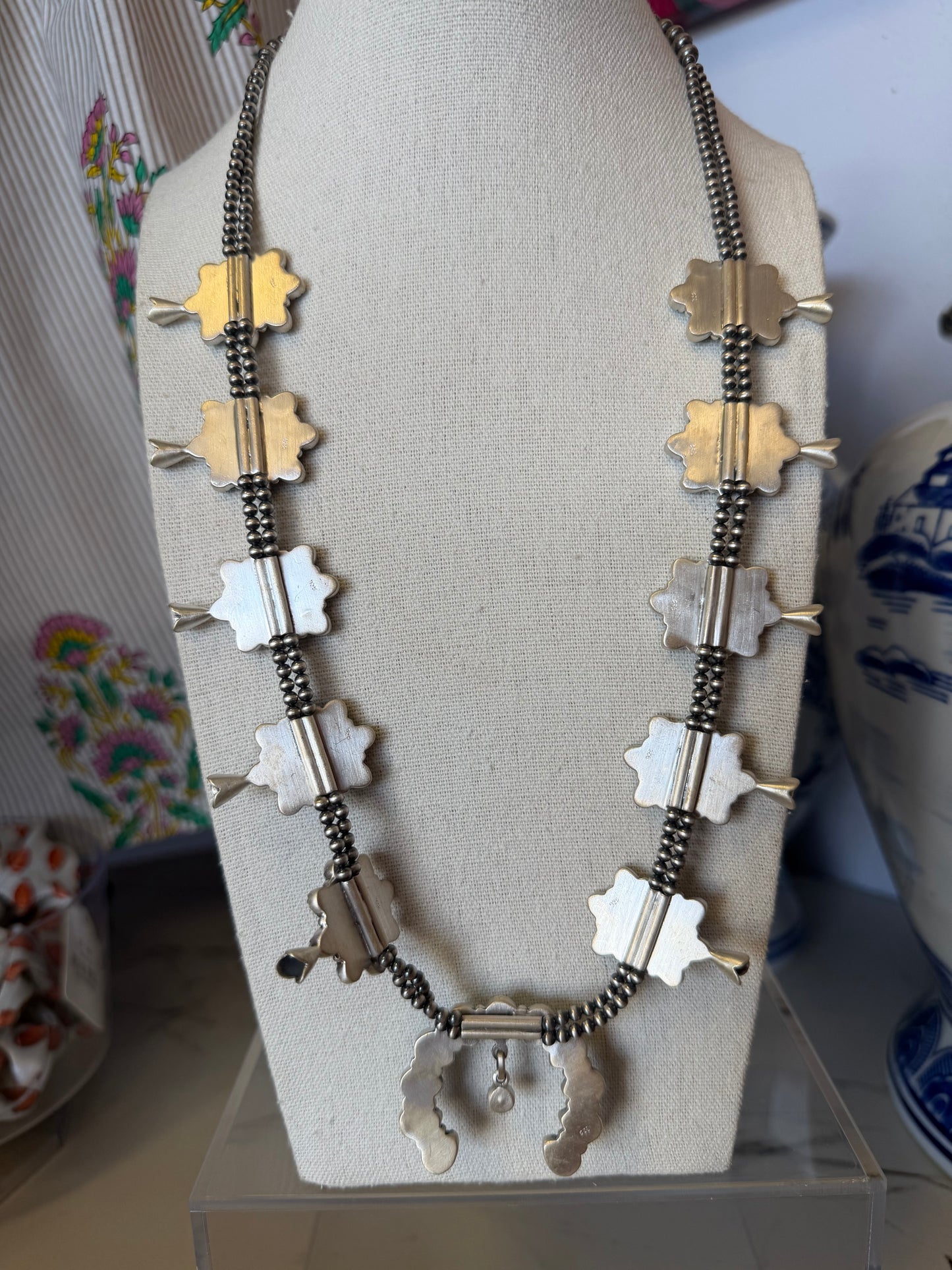Sterling Silver Turquoise & Cubic Zirconia Squash Blossom Necklace