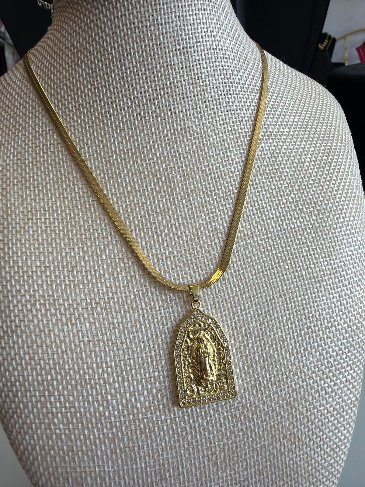 Crystal Frame Virgin Mary Necklace