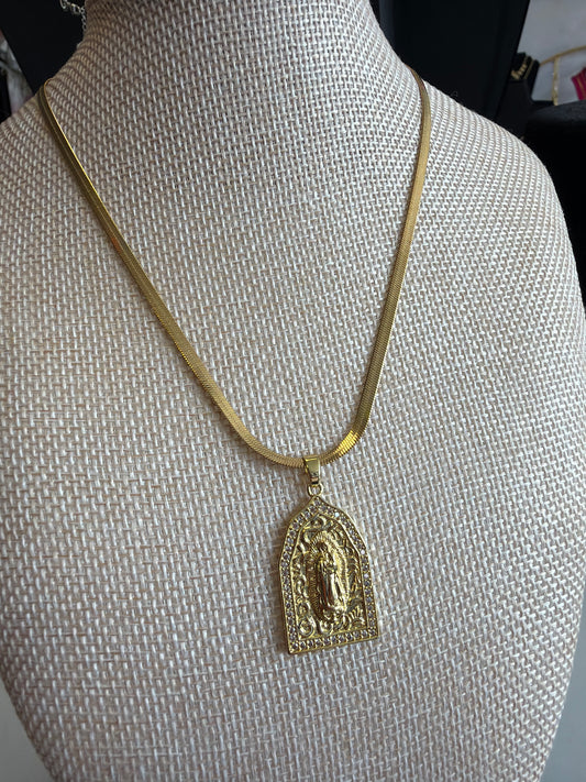 Crystal Frame Virgin Mary Necklace