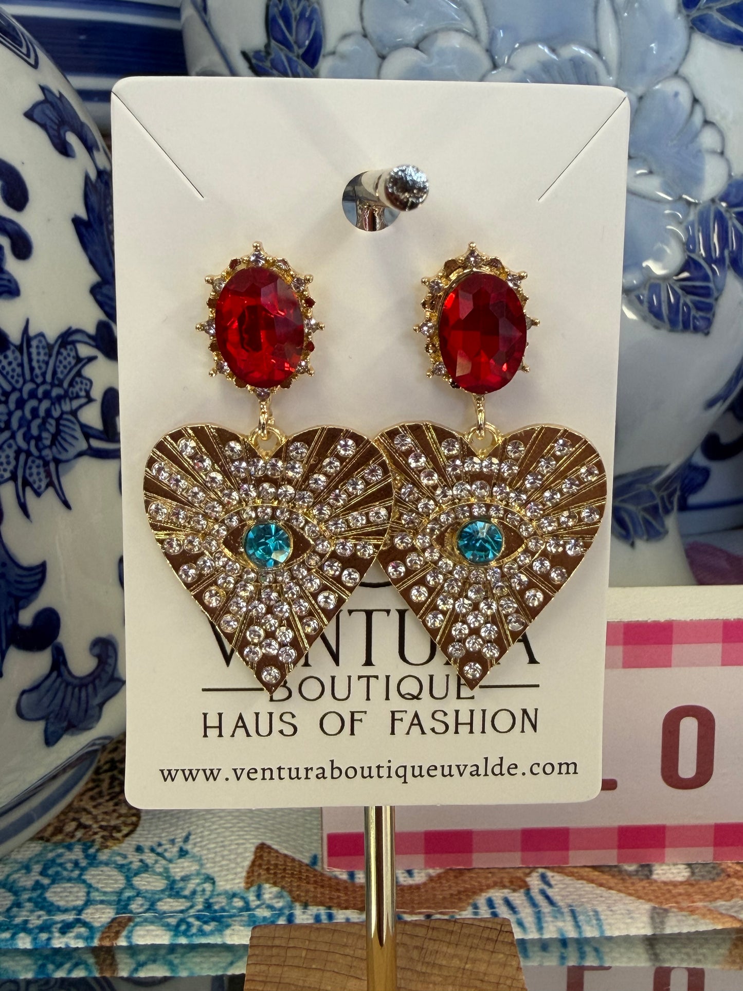 Heart & Eyes Crystal Post Stud Earrings