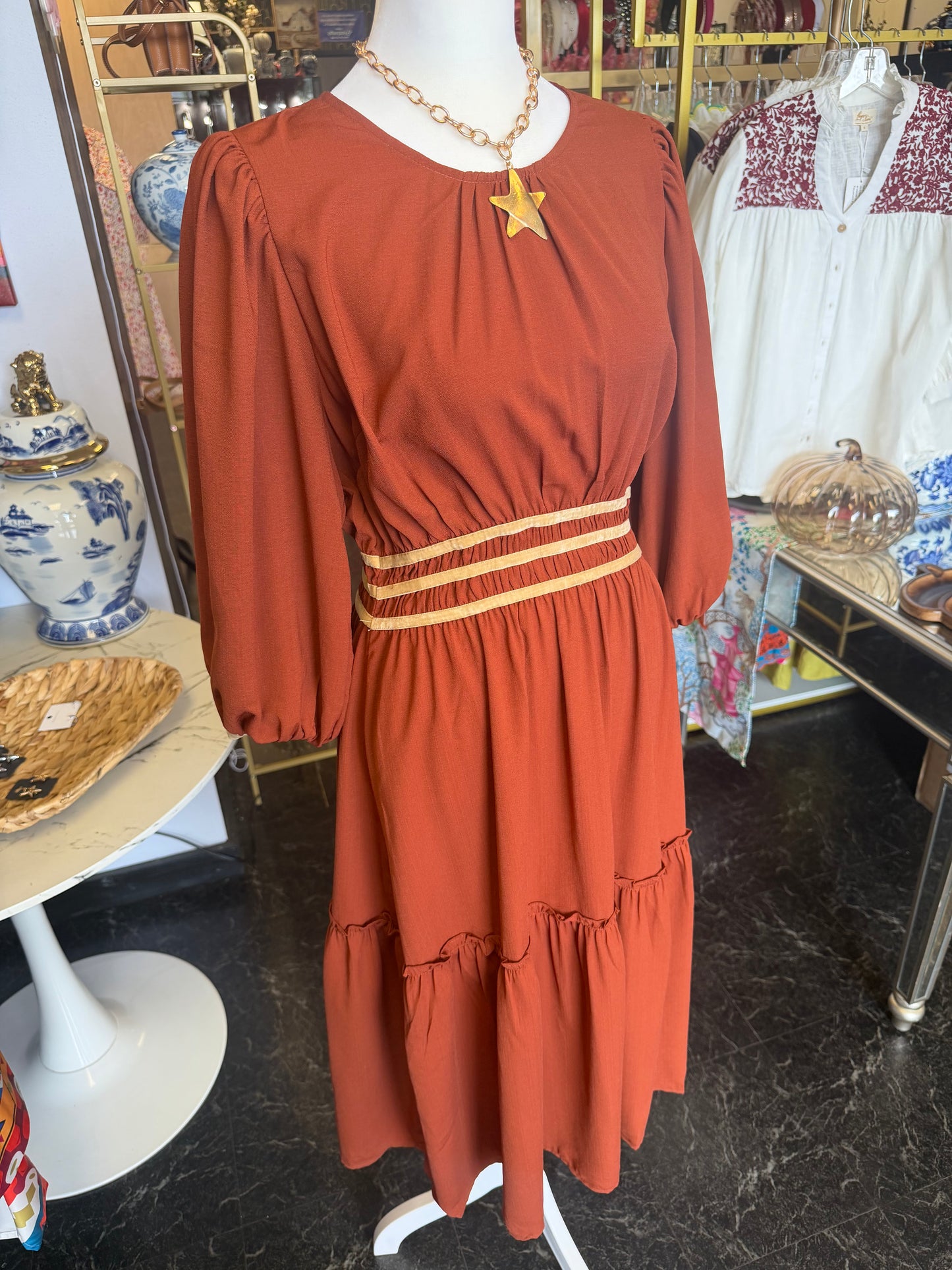 Cinnamon Round Neck Midi Dress