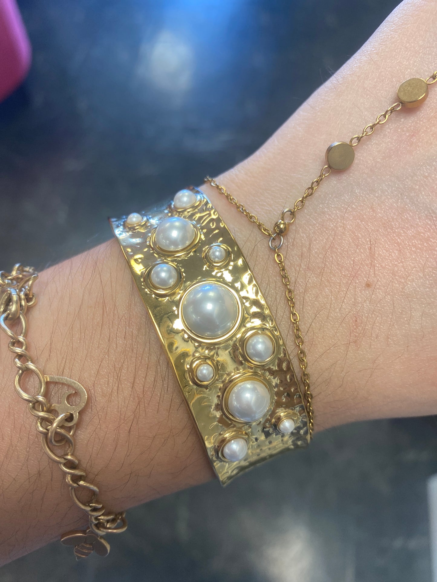 Imagine Pearl Gold Plated Stainless Steel Bracelet