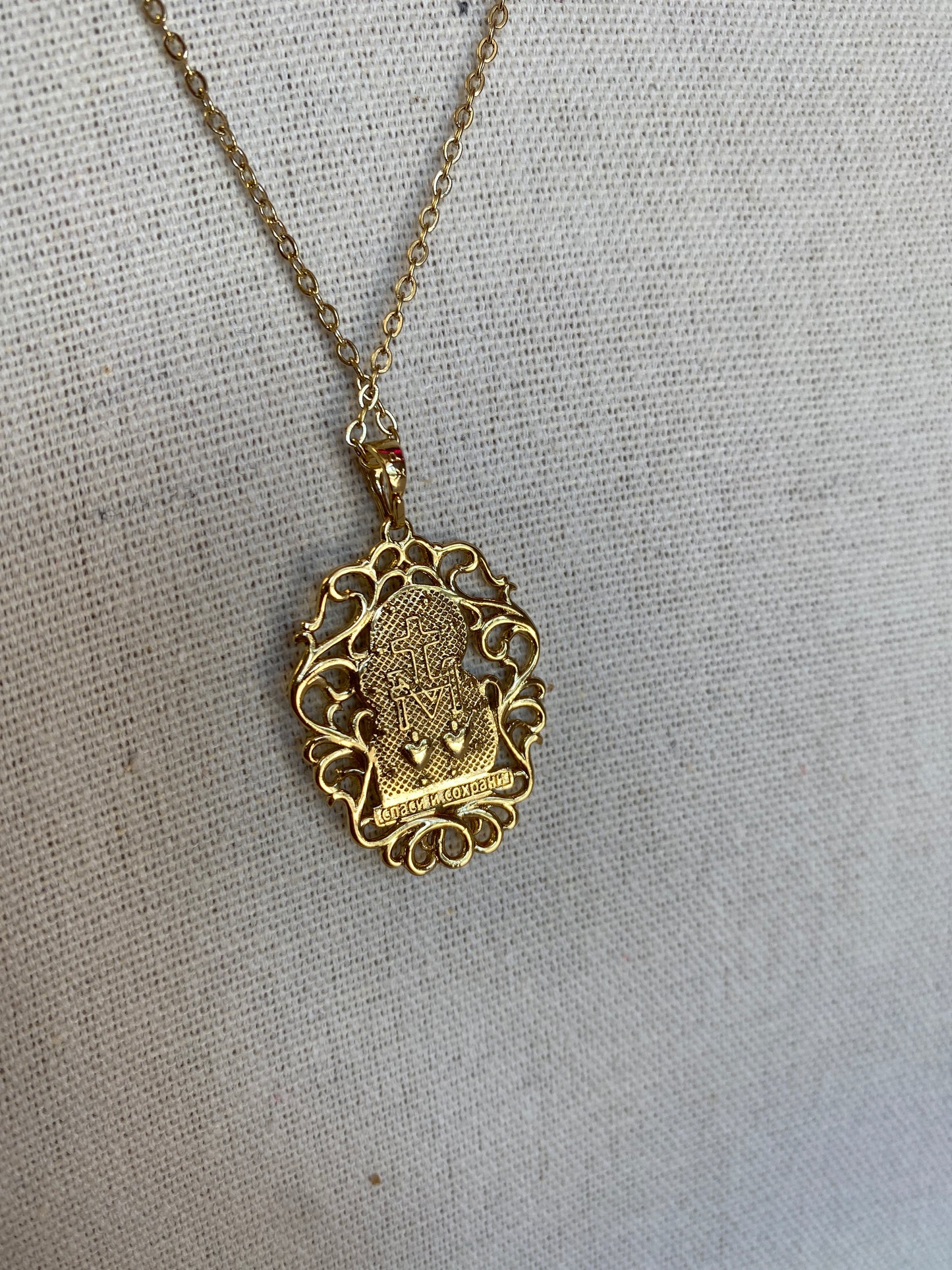 Mother Mary Gold Milagros Necklace