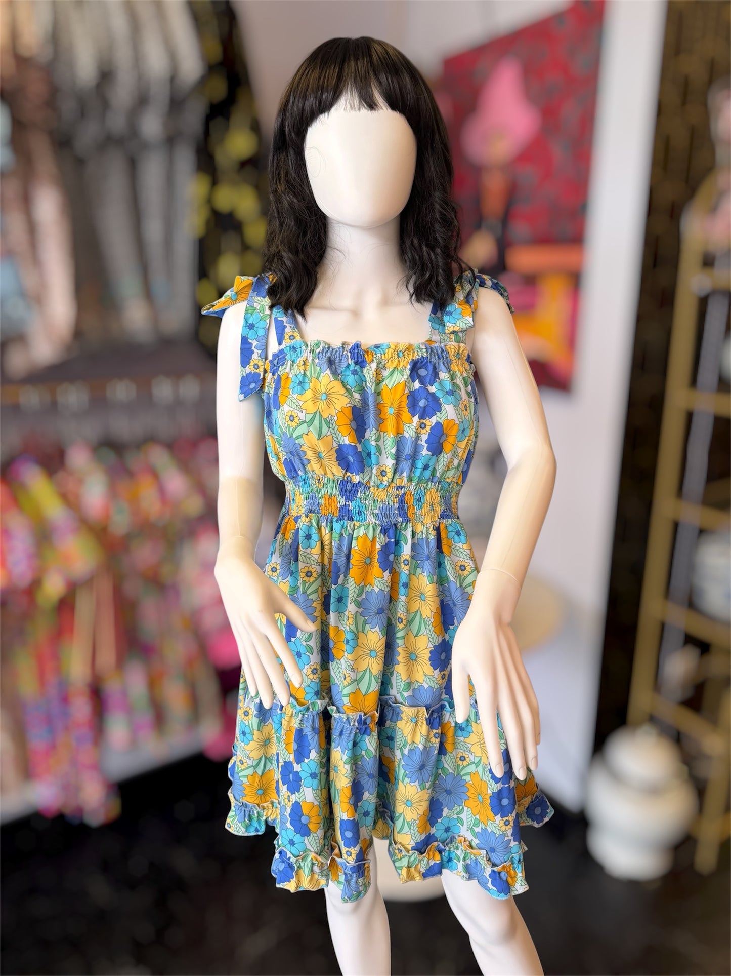Tie Sleeveless Floral Print Dress