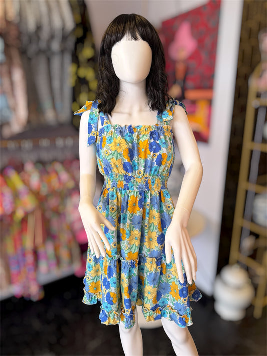 Tie Sleeveless Floral Print Dress