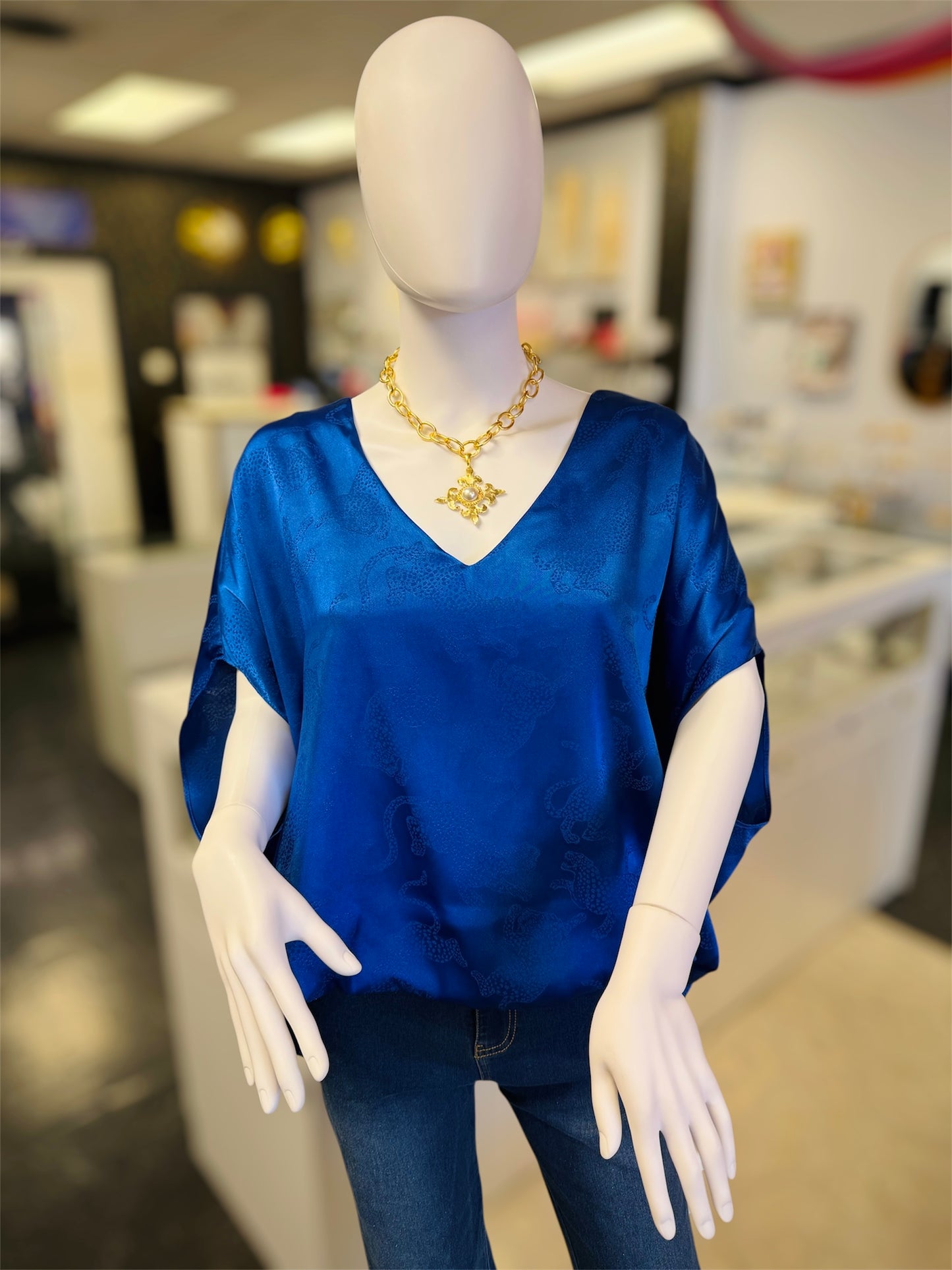 Royal Blue Roar Satin V-Neck Top