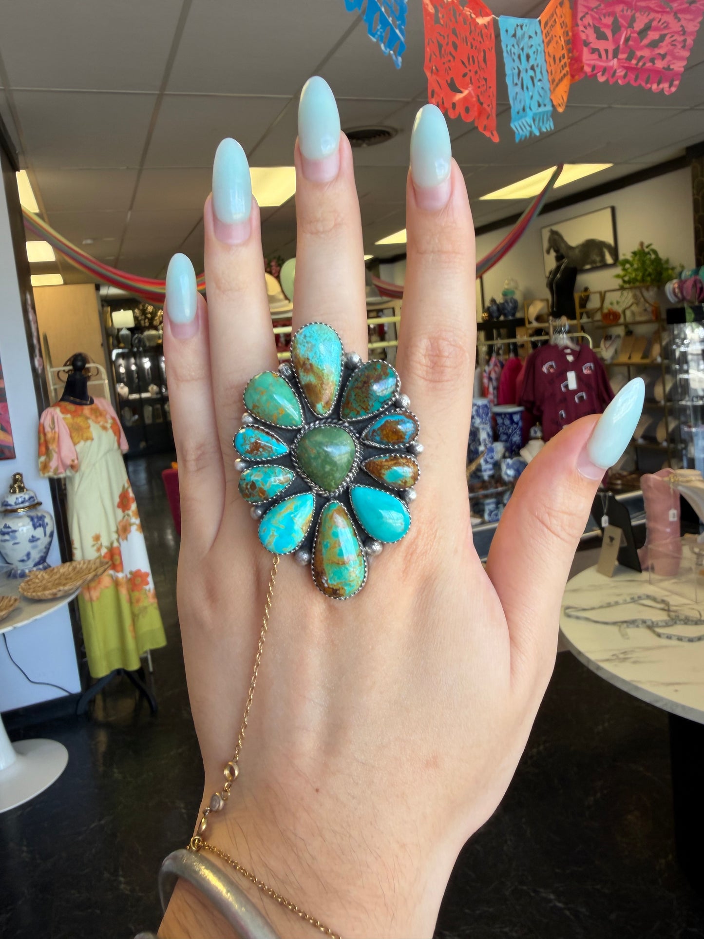 Sterling Silver Native A. Spencer Royston Turquoise Ring Adjustable