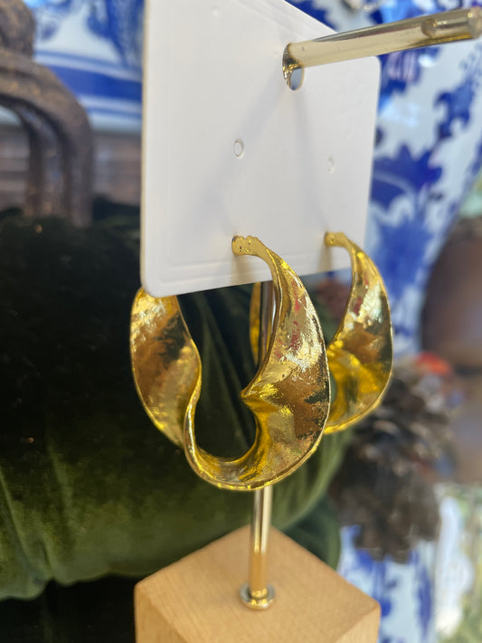 Gold Ribbon Post Stud Earrings