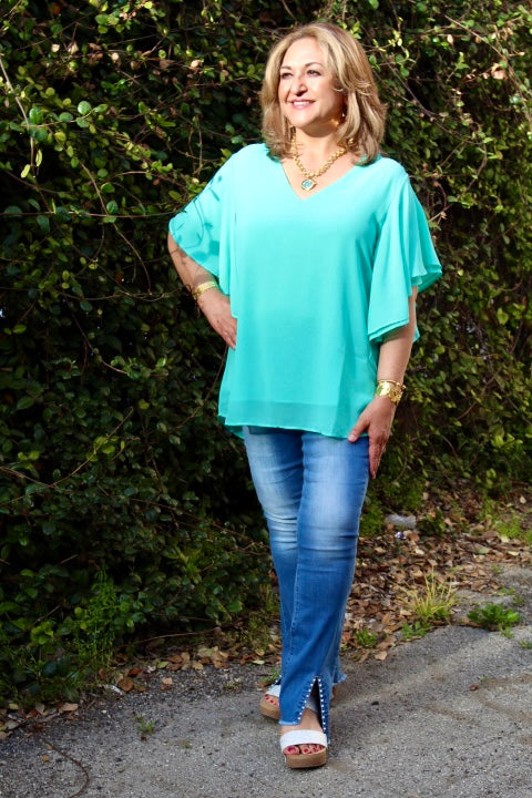 Mint Layered Sleeve Top