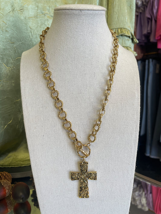 Stainless Gold Plated Swirl Cross Toggle