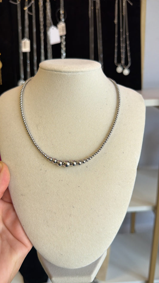 Stainless Steel Graduated Beaded Necklace Silver, Gold, and Multi