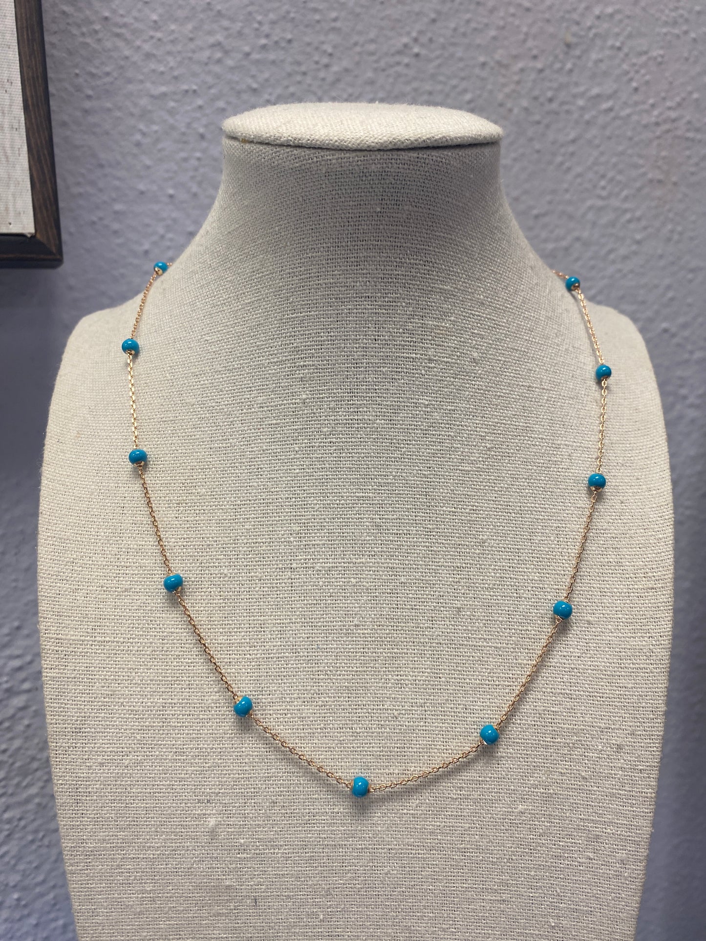 Rose Gold Enamel Blue Necklace