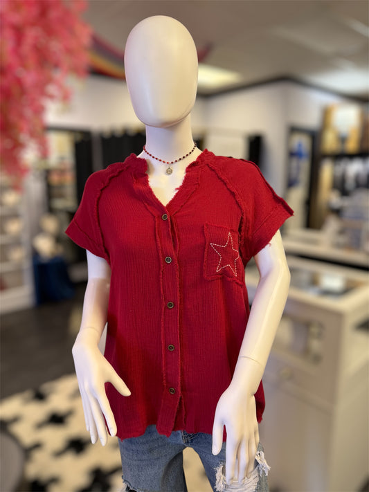 Reach For The Stars Red Gaze Top Stitch Star Pocket