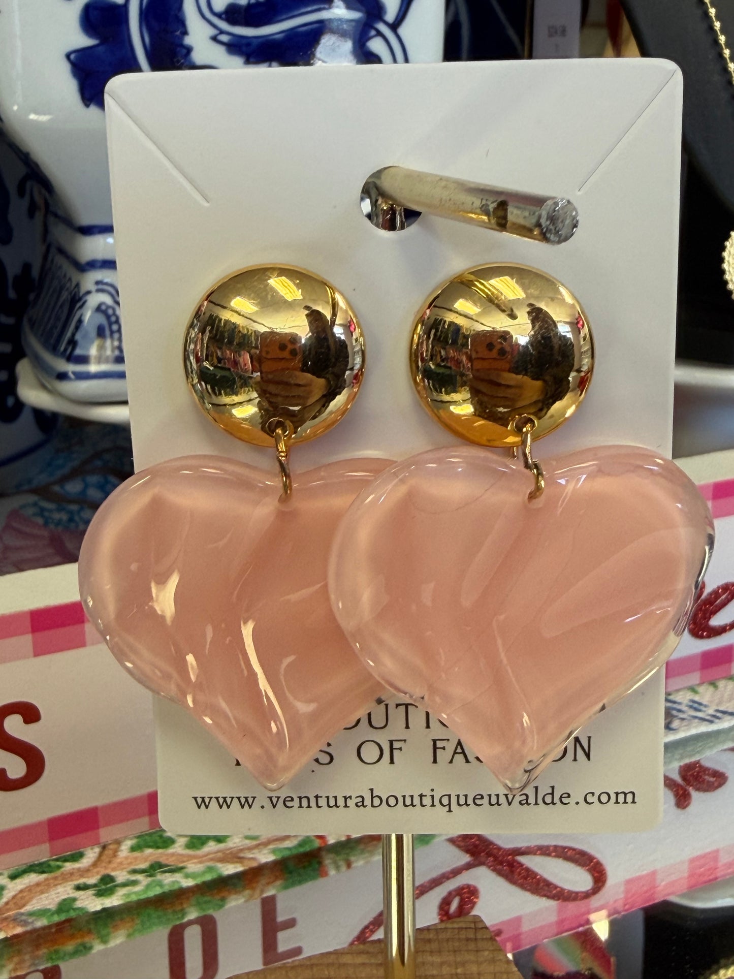 Soft Pink Gold Post Heart Stud Earrings