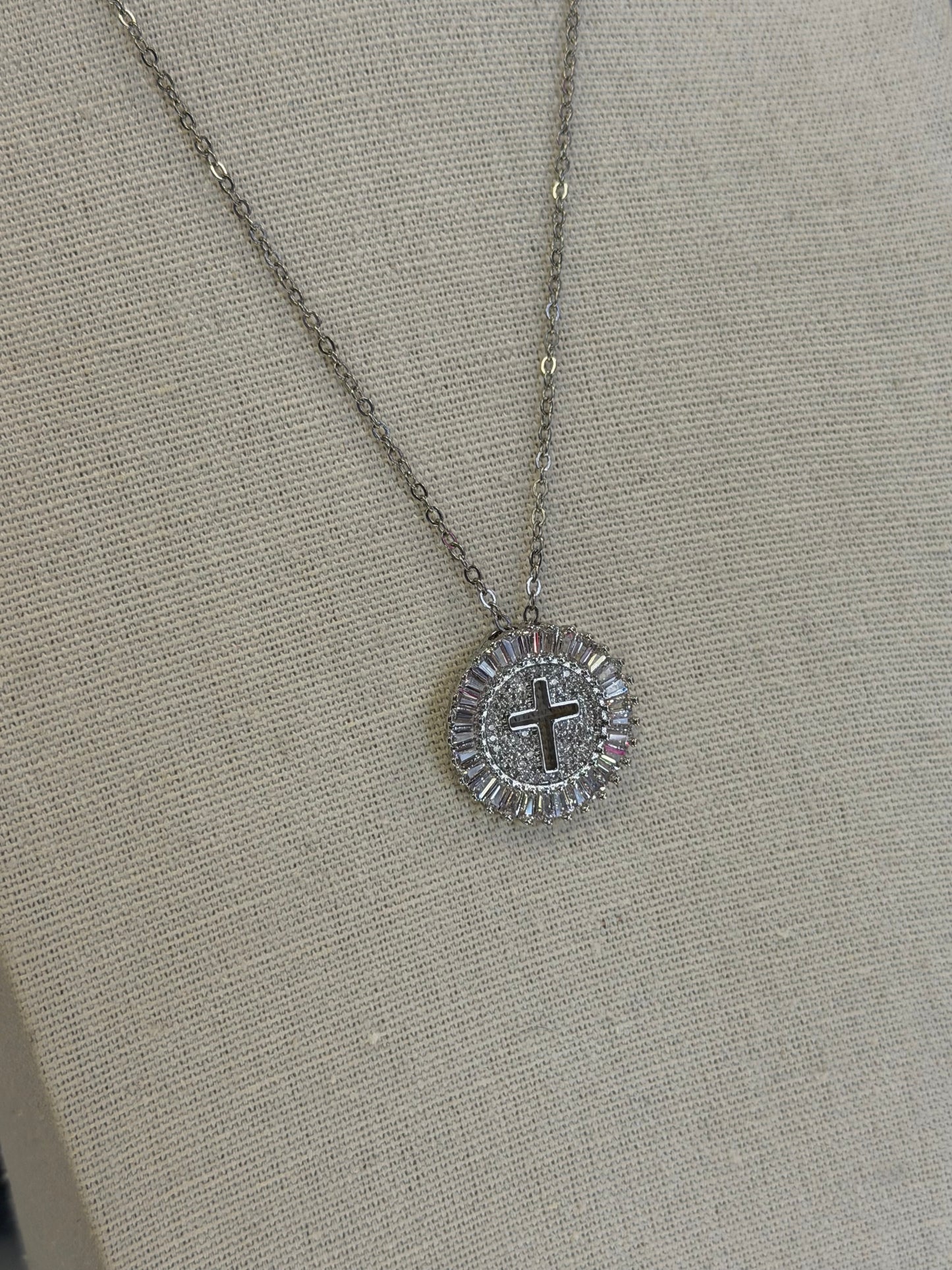 Crystal Cross Necklace Silver