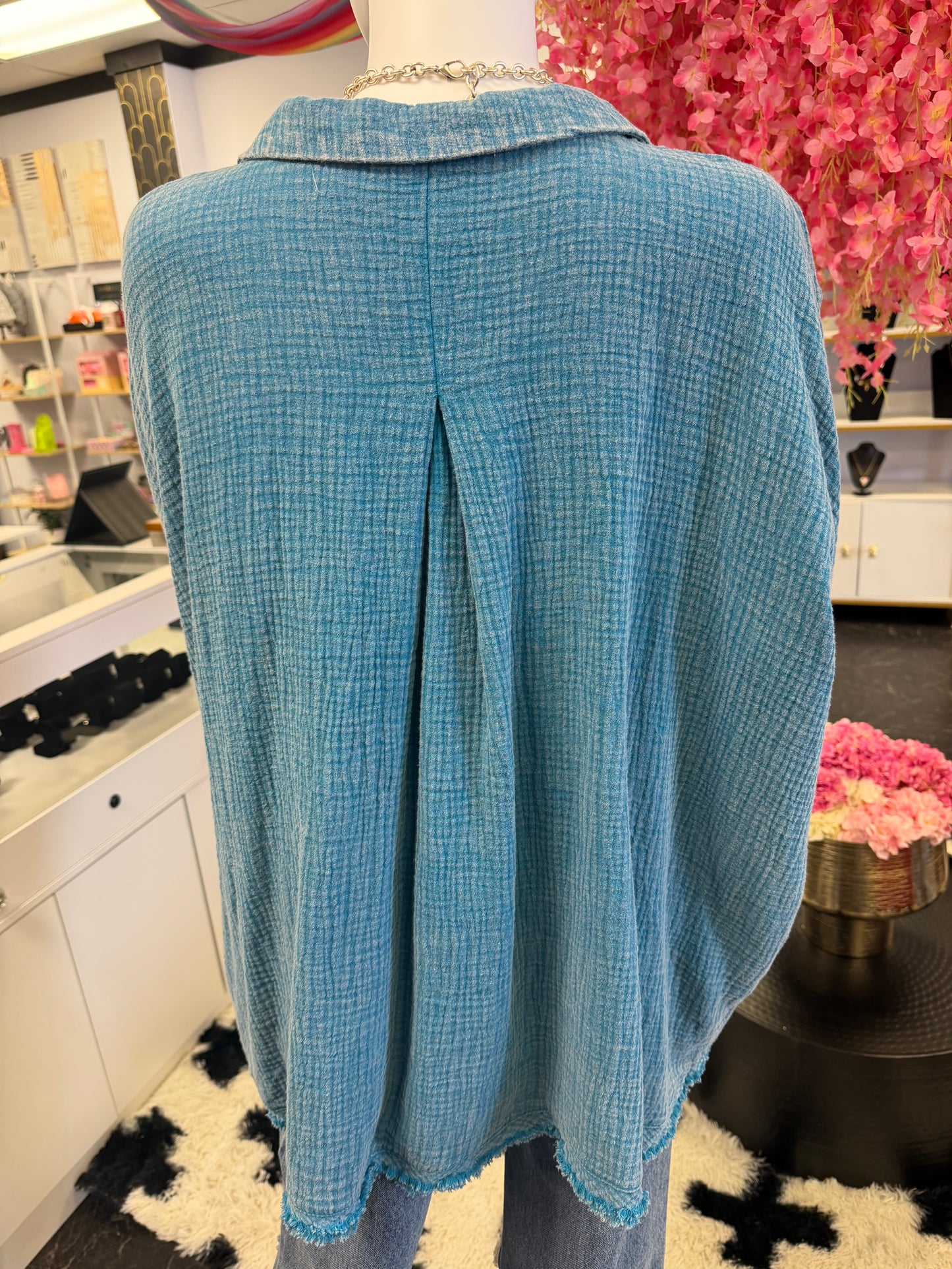 Blue Cotton Oversized Top