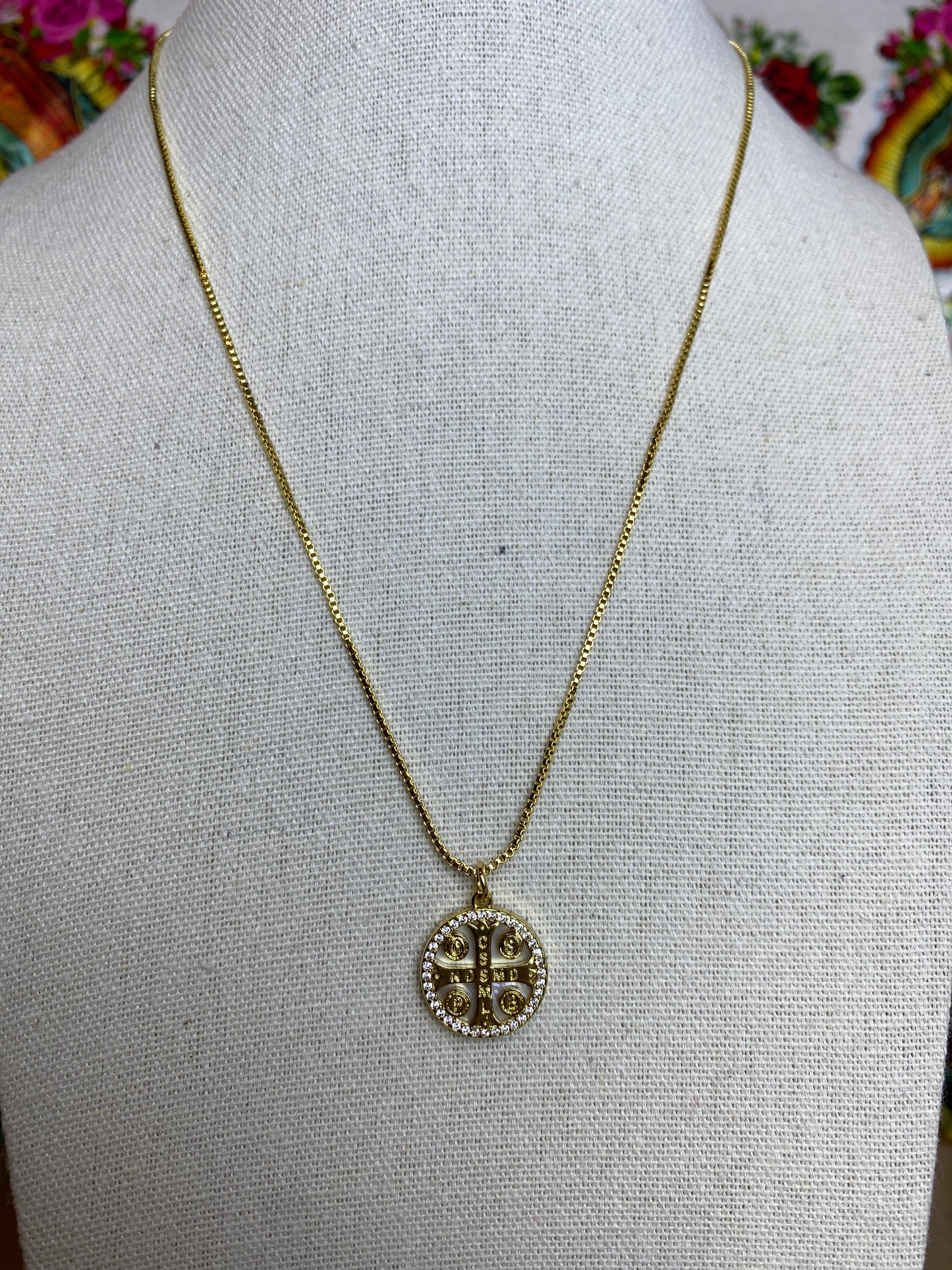 Gold Saint Benedict Cross Dainty Necklace