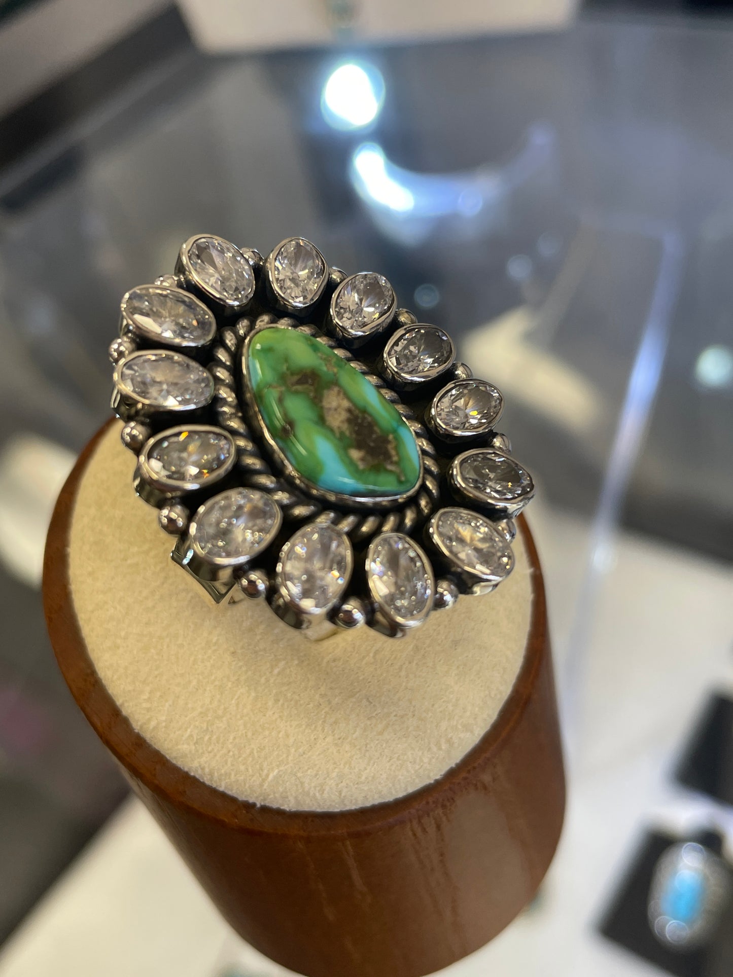 925 Sterling Silver Sonoran Golden Turquoise Ring With CZ Gemstones Size 7 (Adjustable)
