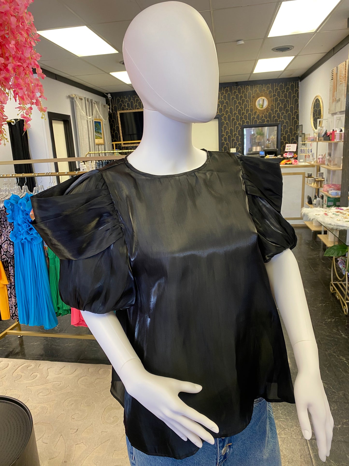 Glossy Draped Sleeves Top