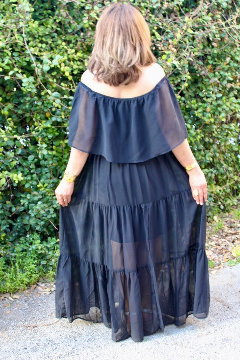 Breezy Off the Shoulder Sheer Maxi Dress