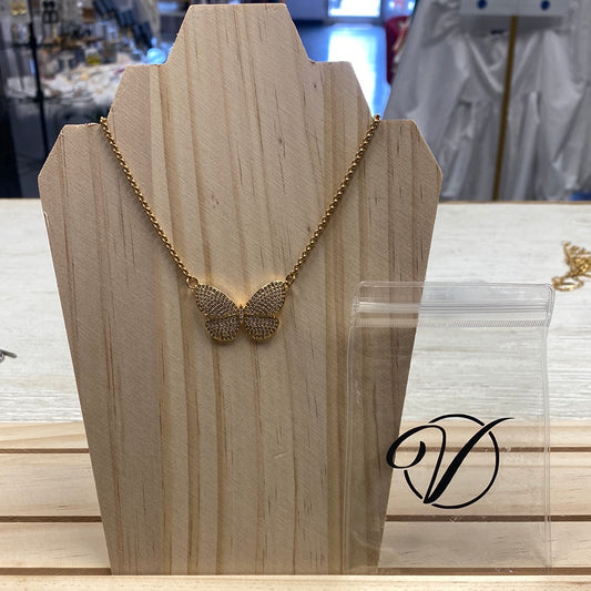 Pave butterfly necklace