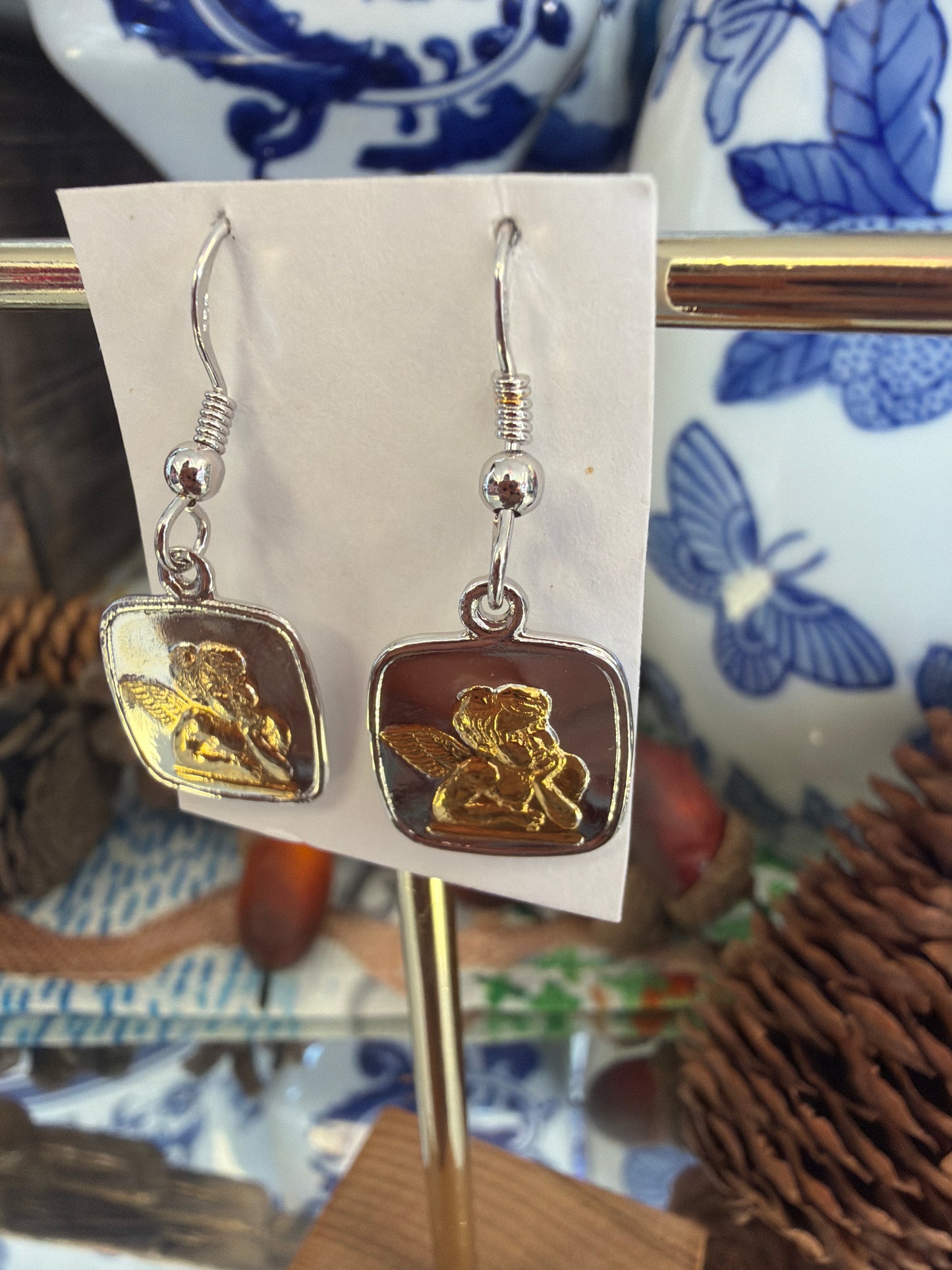 Sterling Silver Gold Plated Angel Earrings