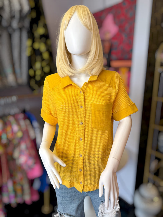 Honey Waffle Knit Button Down Shirt