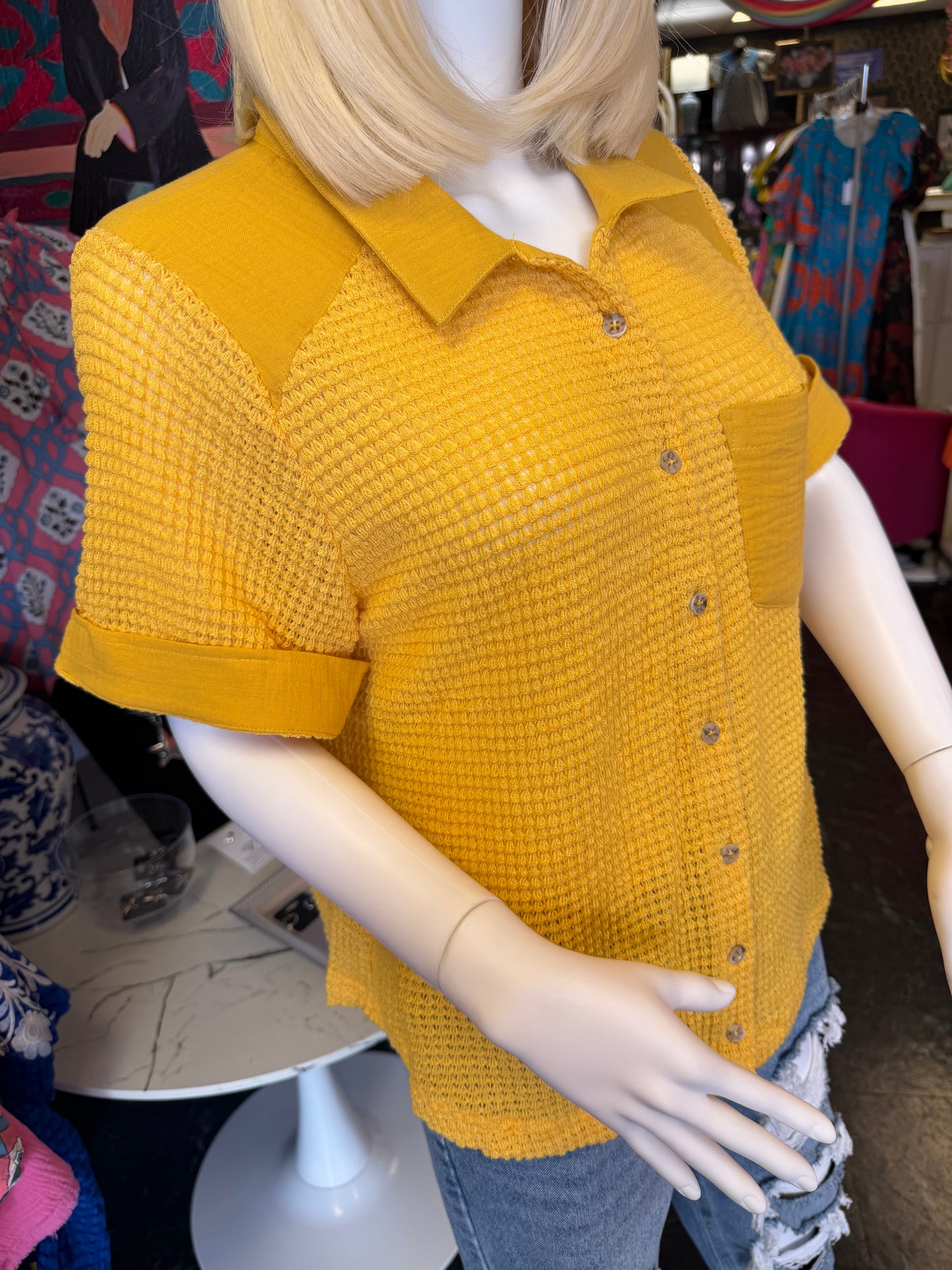 Honey Waffle Knit Button Down Shirt