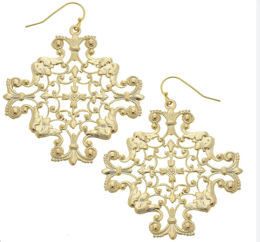 Susan Shaw Large Gold Filigree Earrings