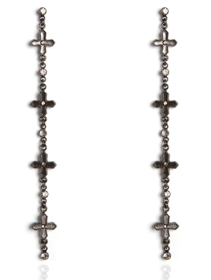 Peace Cross Crystal Drop Post Earrings