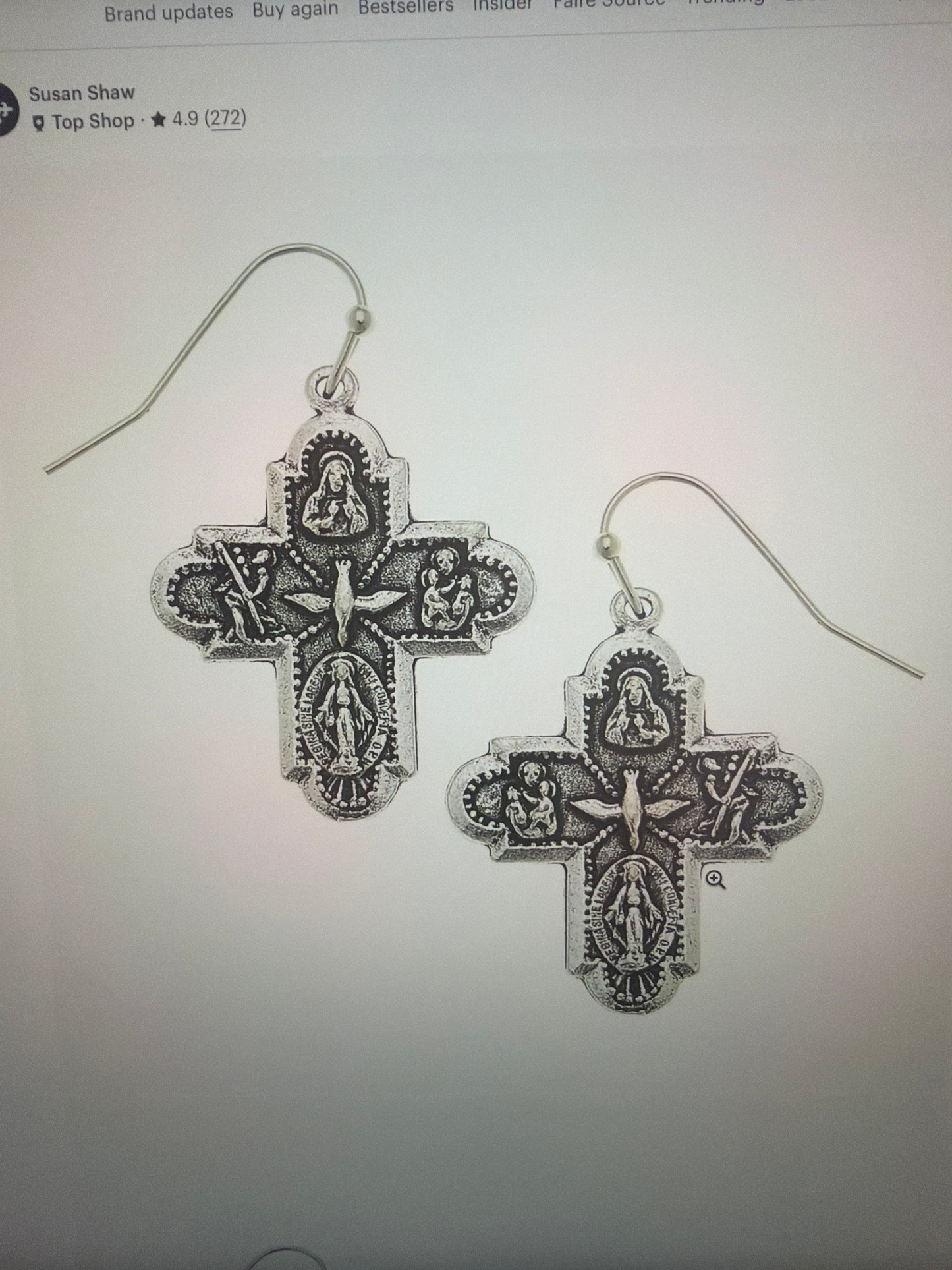 Susan Shaw Cross Religious Earrings