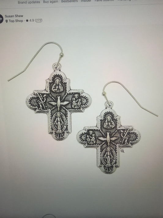 Susan Shaw Cross Religious Earrings